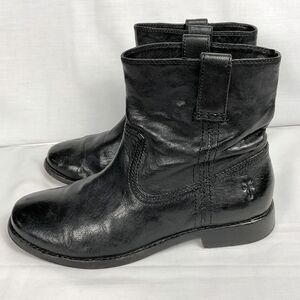 Frye Anna Shortie Boot Sz 7 Black Leather Ankle Bootie Slip-On Coastal Cowgirl